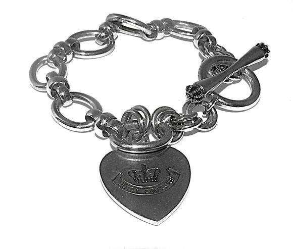 Juicy Couture Jewelry - Vtg Juicy Couture Silver-Tone Charm Bracelet Heart Pendant Toggle Clasp 7.5" Y2K